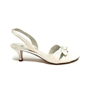 Vintage Y2K deadstock white nylon low heel open toe bridal wedding slingbacks